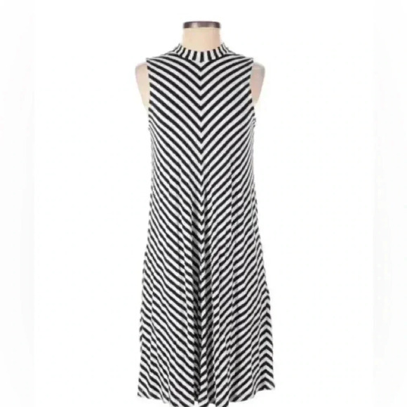 J. Crew Navy Blue & White Striped Nautical High-neck Swing Dress w/ Pockets - Picture 1 of 7